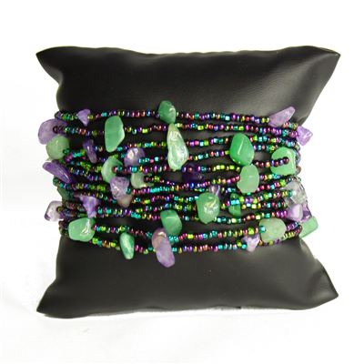 12 Strand with Stones Bracelet - #105 Purple and Green, Magnetic Clasp!