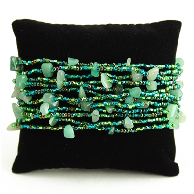 12 Strand with Stones Bracelet - #109 Green, Magnetic Clasp!