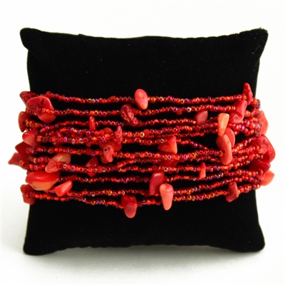12 Strand with Stones Bracelet - #110 Red Coral, Magnetic Clasp!