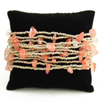 12 Strand with Stones Bracelet - #129 Peach, Magnetic Clasp!