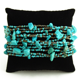 12 Strand with Stones Bracelet - #131 Turquoise and Bronze, Magnetic Clasp!