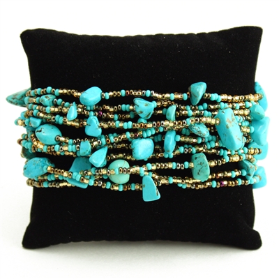 12 Strand with Stones Bracelet - #132 Turquoise and Gold, Magnetic Clasp!