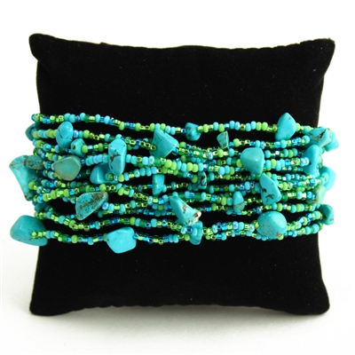 12 Strand with Stones Bracelet - #134 Turquoise and Lime, Magnetic Clasp!