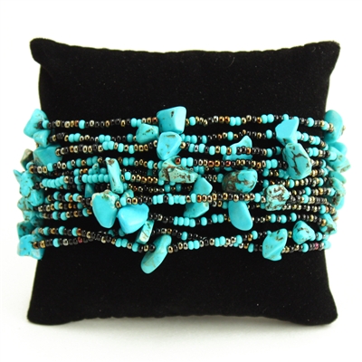 12 Strand with Stones Bracelet - #139 Turquoise, Black, Bronze, Magnetic Clasp!