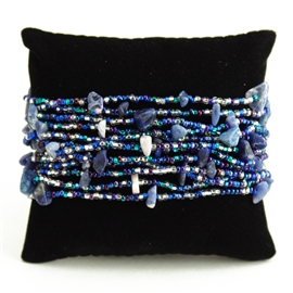 12 Strand with Stones Bracelet - #170 Blue and Crystal, Magnetic Clasp!