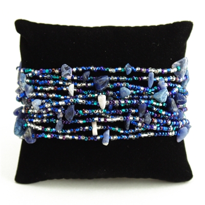 12 Strand with Stones Bracelet - #170 Blue and Crystal, Magnetic Clasp!