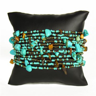 12 Strand with Stones Bracelet - #223 Turquoise and Bronze Mix