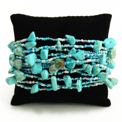 12 Strand with Stones Bracelet - #277 Turquoise and White, Magnetic Clasp!