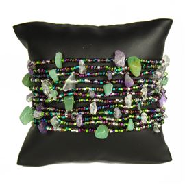 12 Strand with Stones Bracelet - #288 Purple, Green, Crystal