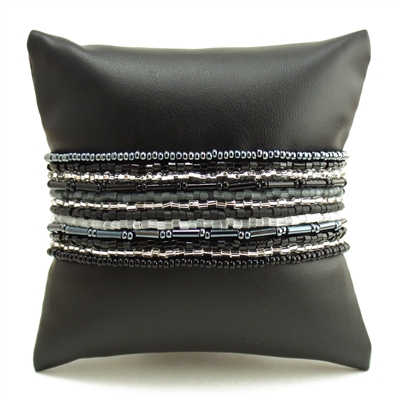 12 Strand with Two Cuts Bracelet - #102 Black and Crystal, Magnetic Clasp!