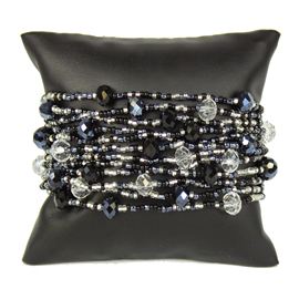 12 Strand with Crystals Bracelet - #102 Black and Crystal, Magnetic Clasp!