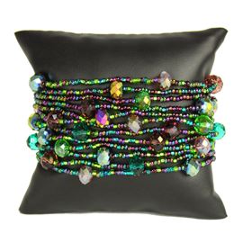 12 Strand with Crystals Bracelet - #105 Purple and Green