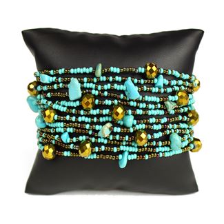 12 Strand with Crystals Bracelet - #131 Turquoise and Bronze, Magnetic Clasp!