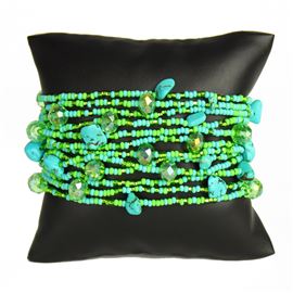 12 Strand with Crystals Bracelet - #134 Turquoise and Lime