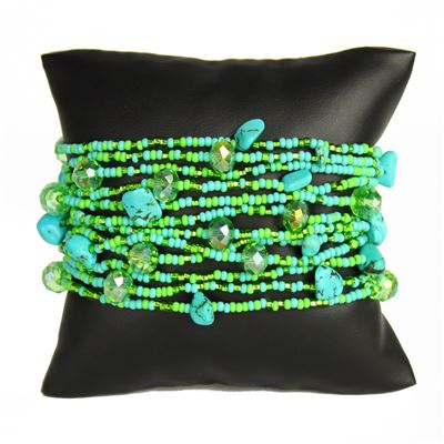 12 Strand with Crystals Bracelet - #134 Turquoise and Lime