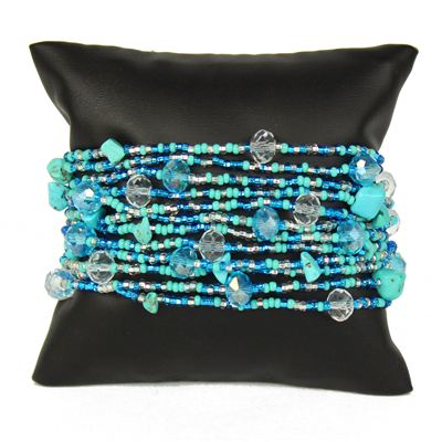 12 Strand with Crystals Bracelet - #135 Turquoise and Crystal, Magnetic Clasp!