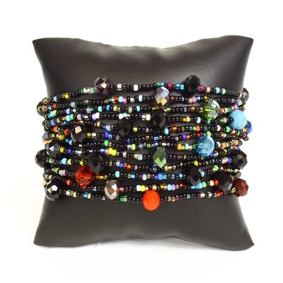 12 Strand with Crystals Bracelet - #151 Black Multi, Magnetic Clasp!