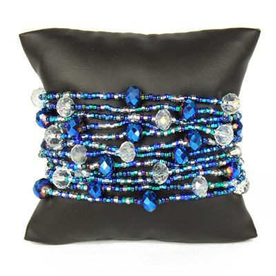 12 Strand with Crystals Bracelet - #170 Blue and Crystal, Magnetic Clasp!