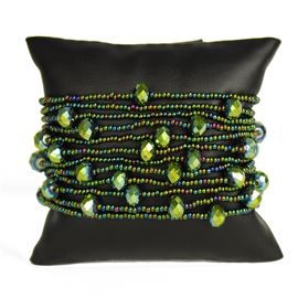 12 Strand with Crystals Bracelet - #203 Green Iris