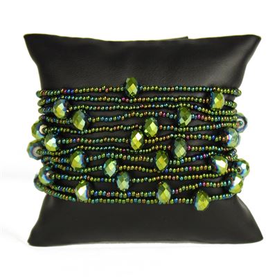12 Strand with Crystals Bracelet - #203 Green Iris