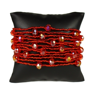 12 Strand with Crystals Bracelet - #214 Solid Red