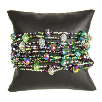 12 Strand with Crystals Bracelet - #288 Purple, Green, Crystal, Magnetic Clasp!