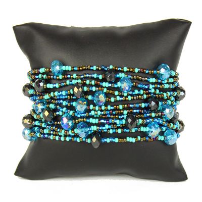 12 Strand with Crystals Bracelet - #463 Turquoise, Bronze, Light Blue, Magnetic Clasp!