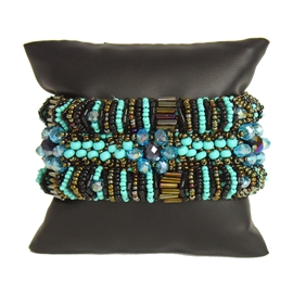 Bugle Delight - #139 Turquoise, Bronze, Black, Double Magnetic Clasp!