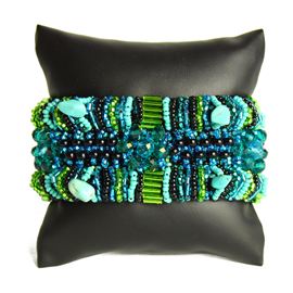 Bugle Delight - #556 Turquoise, Black, Lime, Double Magnetic  Clasp!