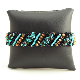 Diagonal Bracelet - #139 Turquoise, Black, Bronze, Double Magnetic Clasp!
