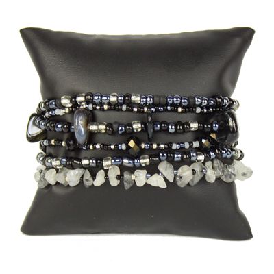 Funky 6 Strand Bracelet - #102 Black and Crystal, Double Magnetic Clasp!