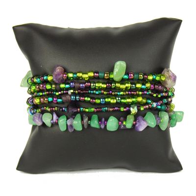 Funky 6 Strand Bracelet - #105 Purple and Green, Double Magnetic Clasp!