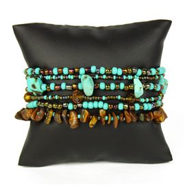 Funky 6 Strand Bracelet - #131 Turquoise and Bronze, Double Magnetic Clasp!