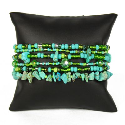 Funky 6 Strand Bracelet - #134 Turquoise and Lime, Double Magnetic Clasp!