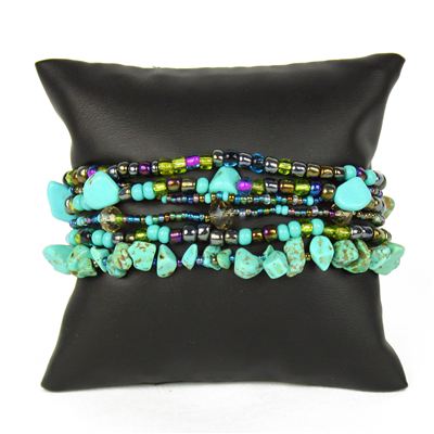 Funky 6 Strand Bracelet - #141 Turquoise and Blue/Green, Double Magnetic Clasp!