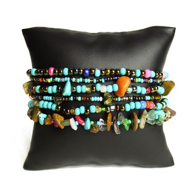 Funky 6 Strand Bracelet - #153 Turquoise, Bronze, Multi, Double Magnetic Clasp!