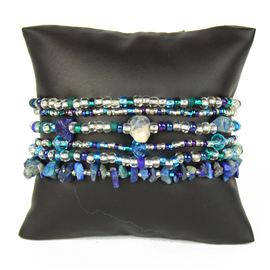 Funky 6 Strand Bracelet - #170 Blue and Crystal, Double Magnetic Clasp!