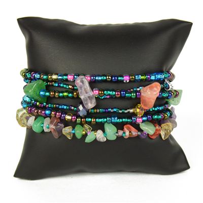 Funky 6 Strand Bracelet - #176 Blue Multi, Double Magnetic Clasp!