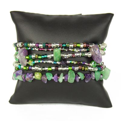 Funky 6 Strand Bracelet - #288 Purple, Green, Crystal, Double Magnetic Clasp!
