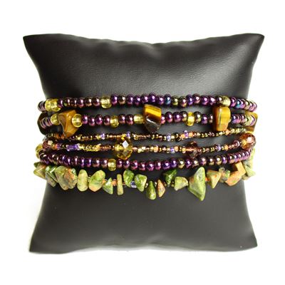 Funky 6 Strand Bracelet - #500 Purple and Gold, Double Magnetic Clasp!