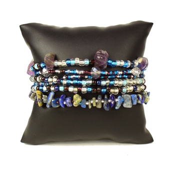 Funky 6 Strand Bracelet - #506 Blue Iris and Crystal, Double Magnetic Clasp!