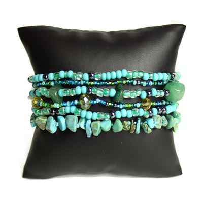 Funky 6 Strand Bracelet - #541 Turquoise and Mint, Double Magnetic Clasp!