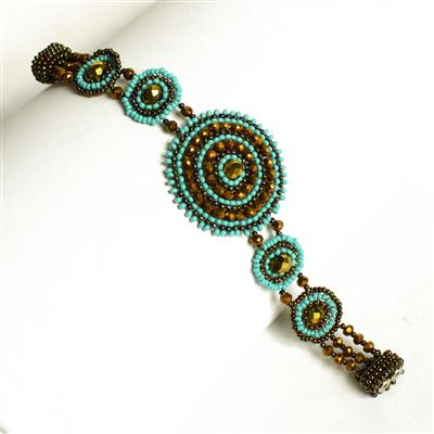 Crystal Canasta Bracelet - #131 Turquoise and Bronze, Double Magnetic Clasp!