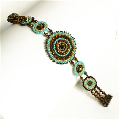 Crystal Canasta Bracelet - #132 Turquoise and Gold, Double Magnetic Clasp!