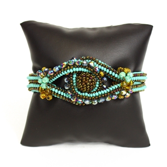 Crystal Knot Bracelet - #131 Turquoise and Bronze, Double Magnetic Clasp!