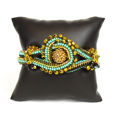 Crystal Knot Bracelet - #132 Turquoise and Gold, Double Magnetic Clasp!