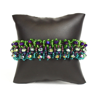 Crystal Rows Bracelet - #105 Purple and Green, Double Magnetic Clasp!