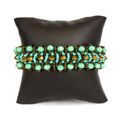 Crystal Rows Bracelet - #131 Turquoise and Bronze, Double Magnetic Clasp!