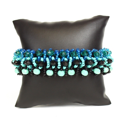 Crystal Rows Bracelet - #133 Turquoise and Black, Double Magnetic Clasp!