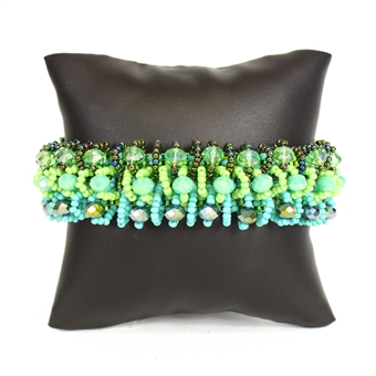 Crystal Rows Bracelet - #134 Turquoise and Lime, Double Magnetic Clasp!